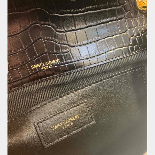 YSL Cheap Saint Laurent Crocodile pattern 24cm Black Bag