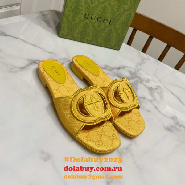 Top Quality GUCCI INTERLOCKING G CUT-OUT SANDAL FLAT