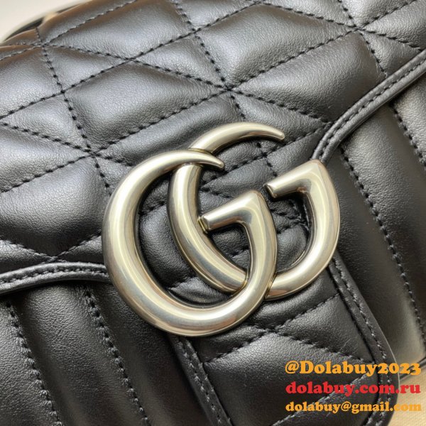 Designer Gucci Replicas GG Marmont matelassé shoulder bag in hibiscus black 443497 leather