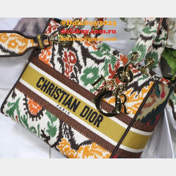 Lady Knockoff Dior 24cm Yellow Multicolor Christian Paisley Embroidery