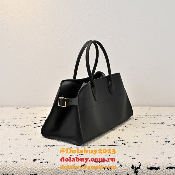 Top Quality The Row EW Margaux Leather Llain Weave Bag