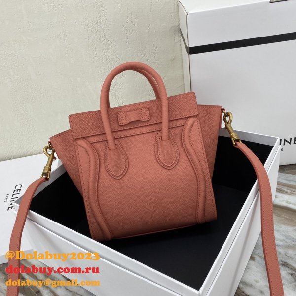 Replica Celine Pink Nano Luggage bag in drummed calfskin