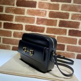 Gucci Horsebit 1955 Small Shoulder 645454 Black Army Green White Bag