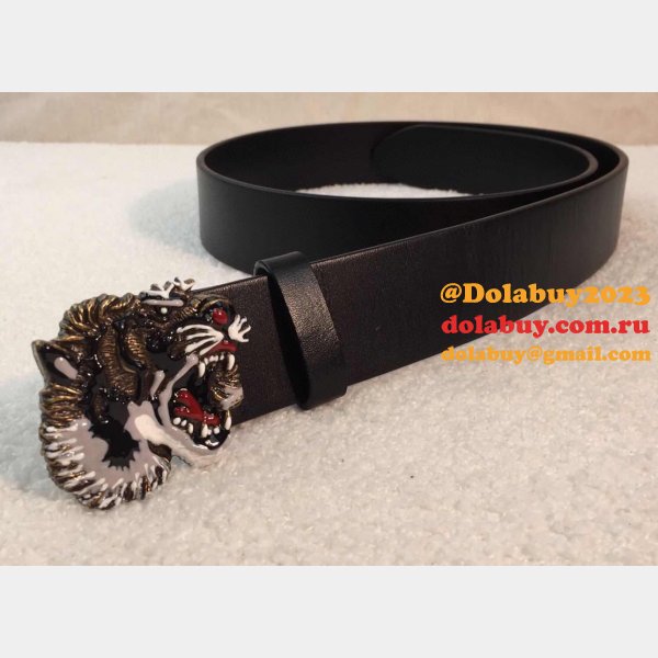 Gucci Replica Leather belt with tiger buckle black