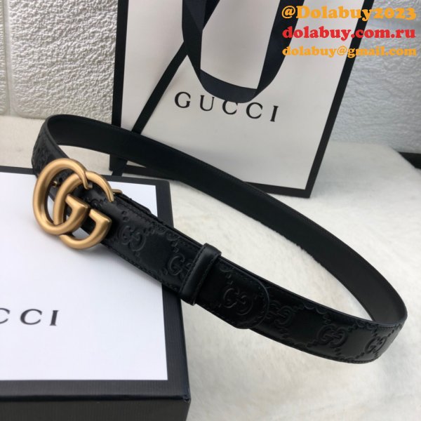 Copy Gucci Perfect Leather 7 Star 3.0cm Belts Black