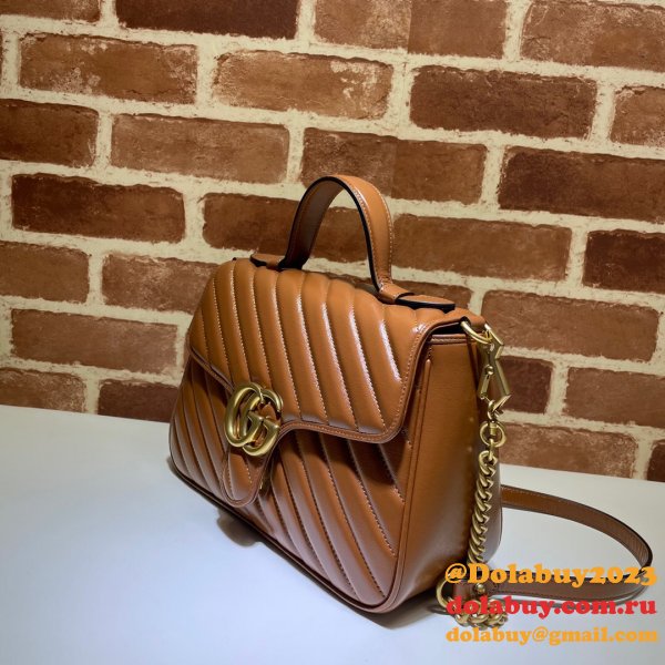 Fake Gucci Handbags 498110 Leather GG Marmont Small Top Handle