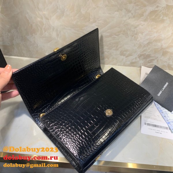 YSL Cheap Saint Laurent Crocodile pattern 24cm Black Bag