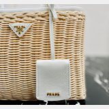 Top Quality Best prada Wicker and canvas tote bag