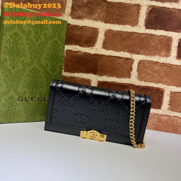 Designer Gucci Replica 676155 GG wallet with chain aaa leather