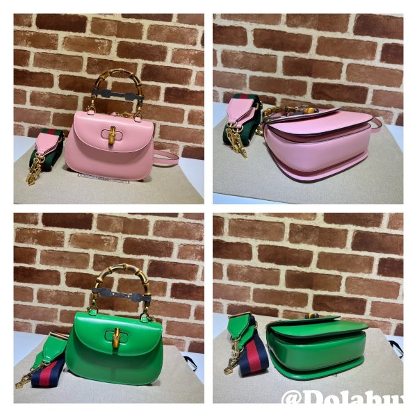 Perfect Gucci Copy 675797 Small top handle pink/green bag with Bamboo