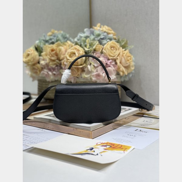 Small 30 Montaigne Avenue Top Handle Bag Black Ribbed Calfskin