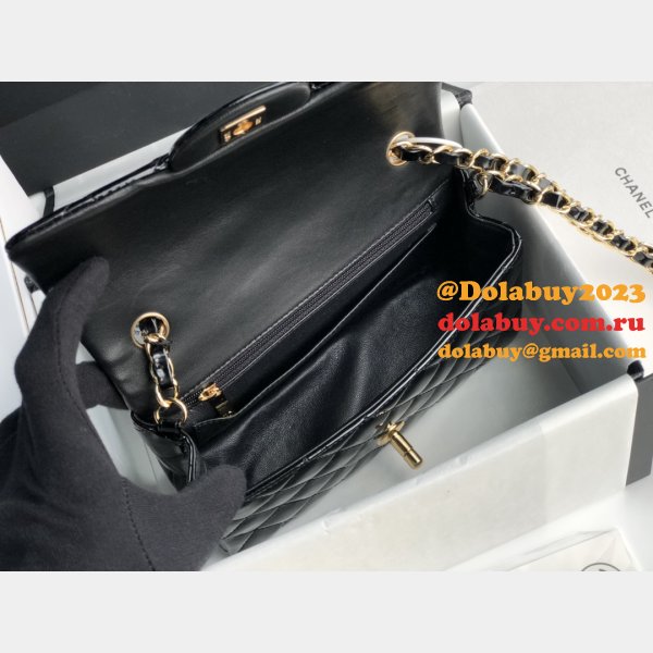 7 Star CC Lambskin Flap Designer Black Bag 20CM