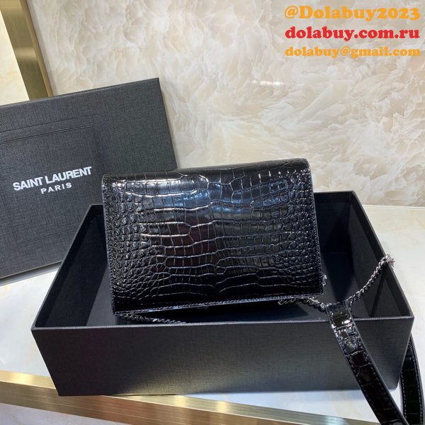 Replicas YSL Monogram chain wallet black 19cm grain de poudre