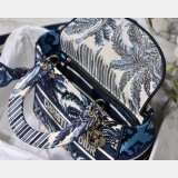 Blue Top QualityLady Dior 24cm Palms Embroidery Lady D-Lite Bags