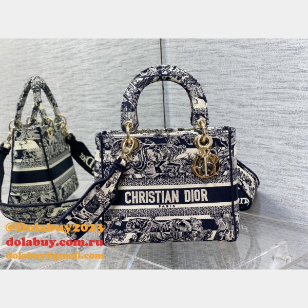 Top Quality Fake Lady Embroidery Canvas Dior 24CM Replica Bag