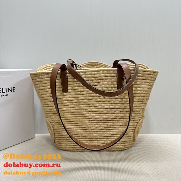 7 Star CELINE TRIOMPHE Hand-woven Raffia Bag