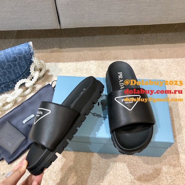 Replica Prada Black And White Leather slides