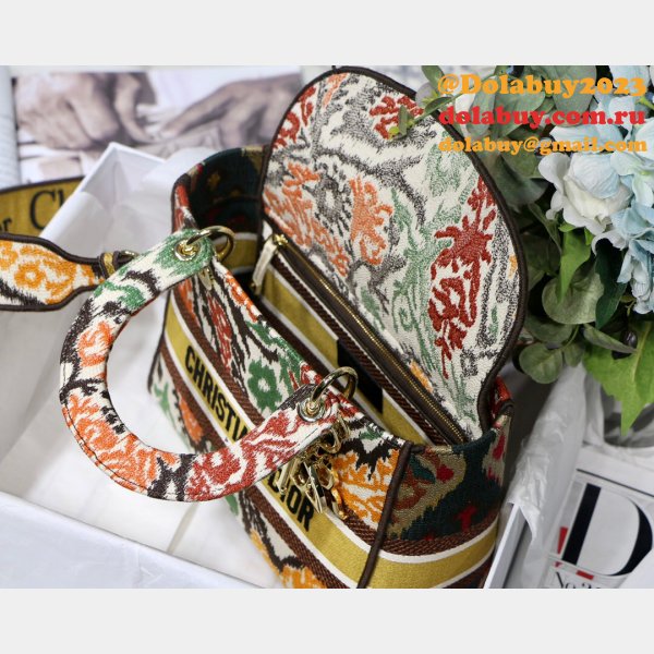 Lady Knockoff Dior 24cm Yellow Multicolor Christian Paisley Embroidery