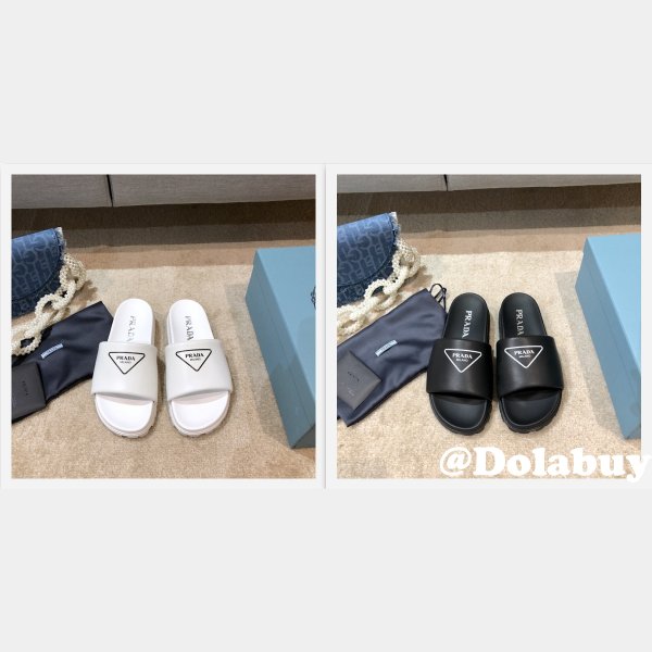 Replica Prada Black And White Leather slides