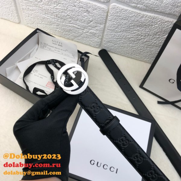 Copy Gucci Perfect Leather 7 Star 3.0cm Belts Black