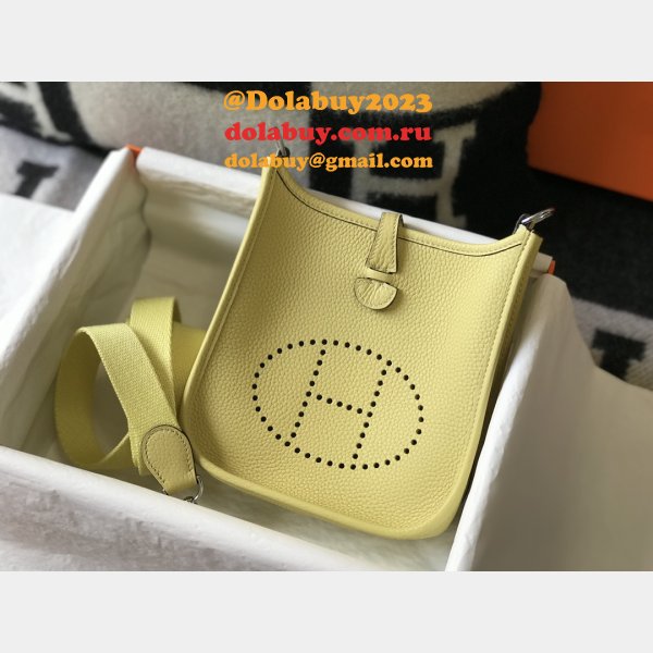 Hermes Mini Evelyne Bag Togo Leather Light yellow