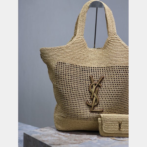 Top Quality YSL I CARE 698651 raffia weaving shopping bag