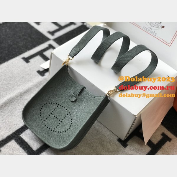 Hermes Mini Evelyne Bag Togo Leather Almond Green