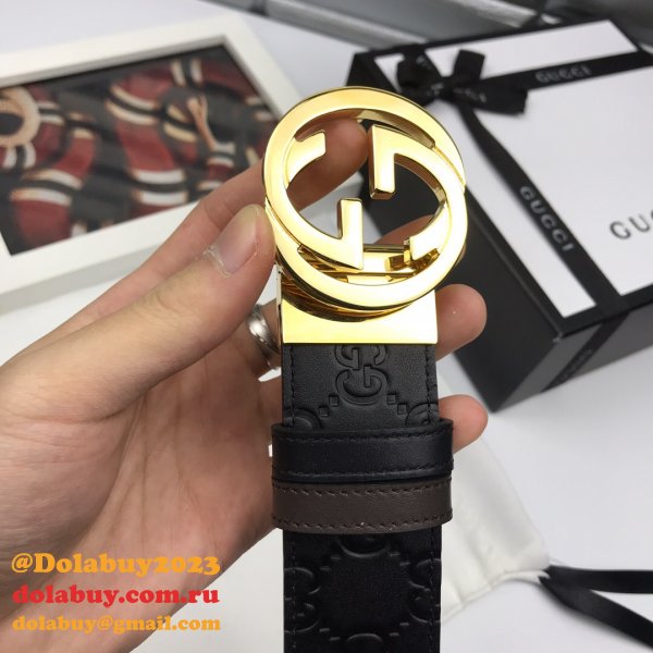 7 Star Gucci 37mm Replica Interlocking G-Buckle Leather black Belt