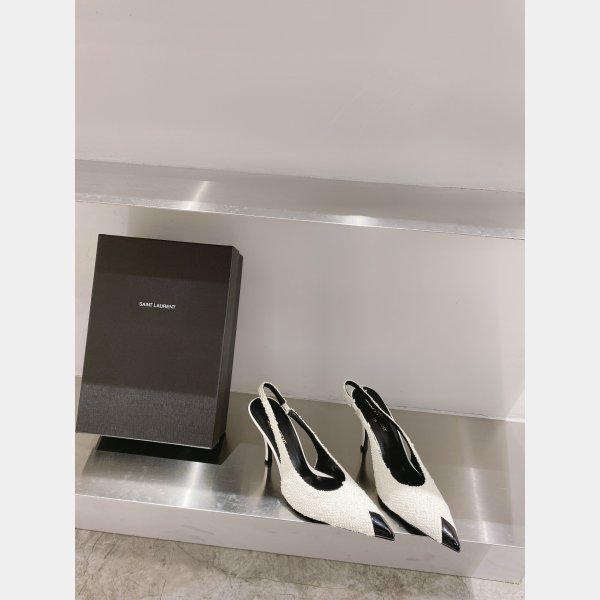 SAINT LAURENT HIGH HEEL WOOLEN SHOES WHITE/BLACK