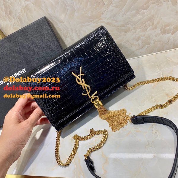 Replicas YSL Monogram chain wallet black 19cm grain de poudre