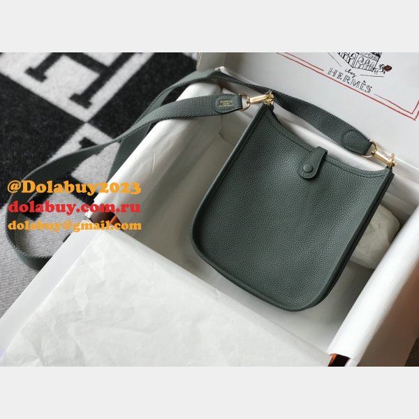 Hermes Mini Evelyne Bag Togo Leather Almond Green
