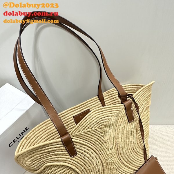 7 Star CELINE TRIOMPHE Hand-woven Raffia Bag