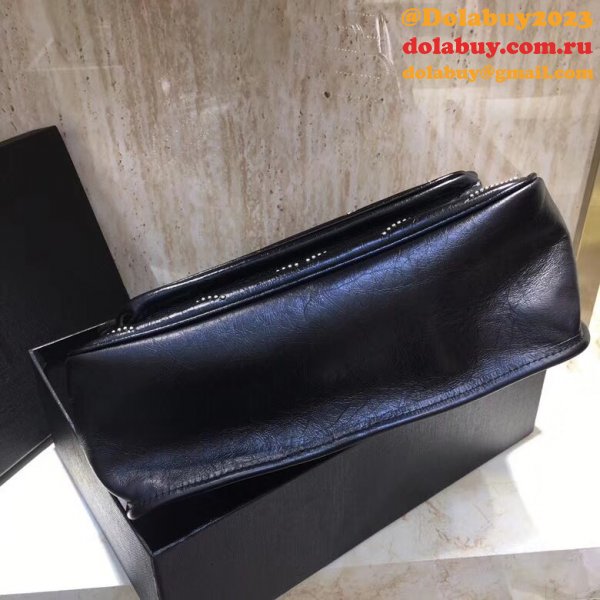 Top Quality YSL Niki 28CM crinkled vintage black leather