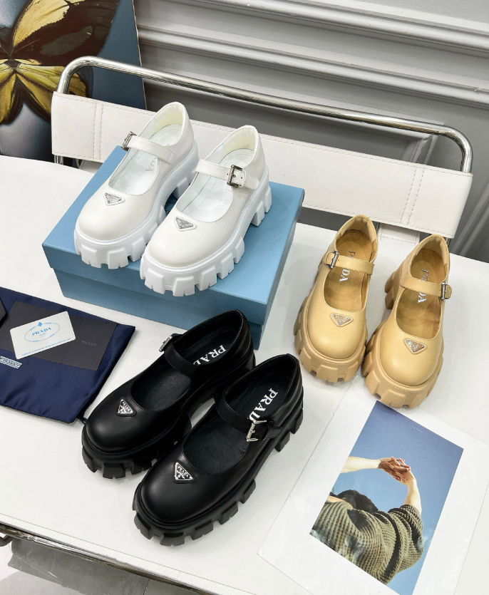 Prada Monolith Mary Janes in Brushed Leather